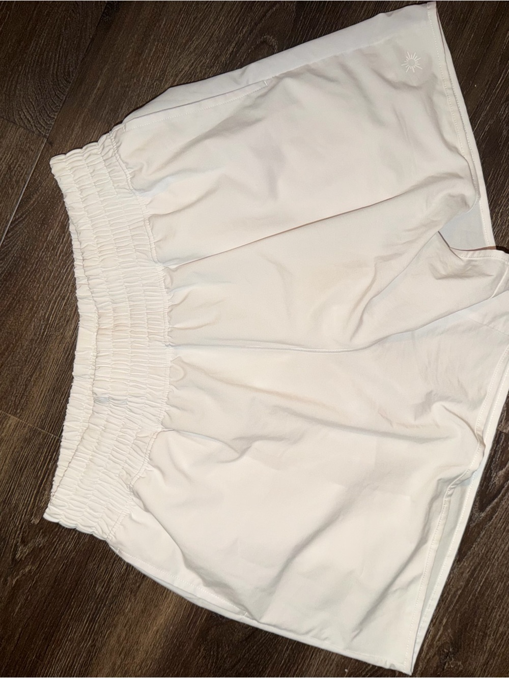 Women's White Elastic-Waist Athletic Shorts with Smocked Waistband